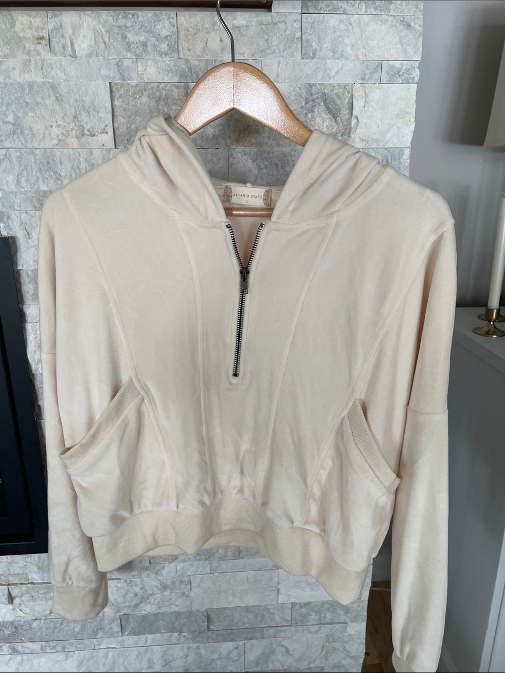 Altar'd State Cream Half-Zip Hoodie Sweater